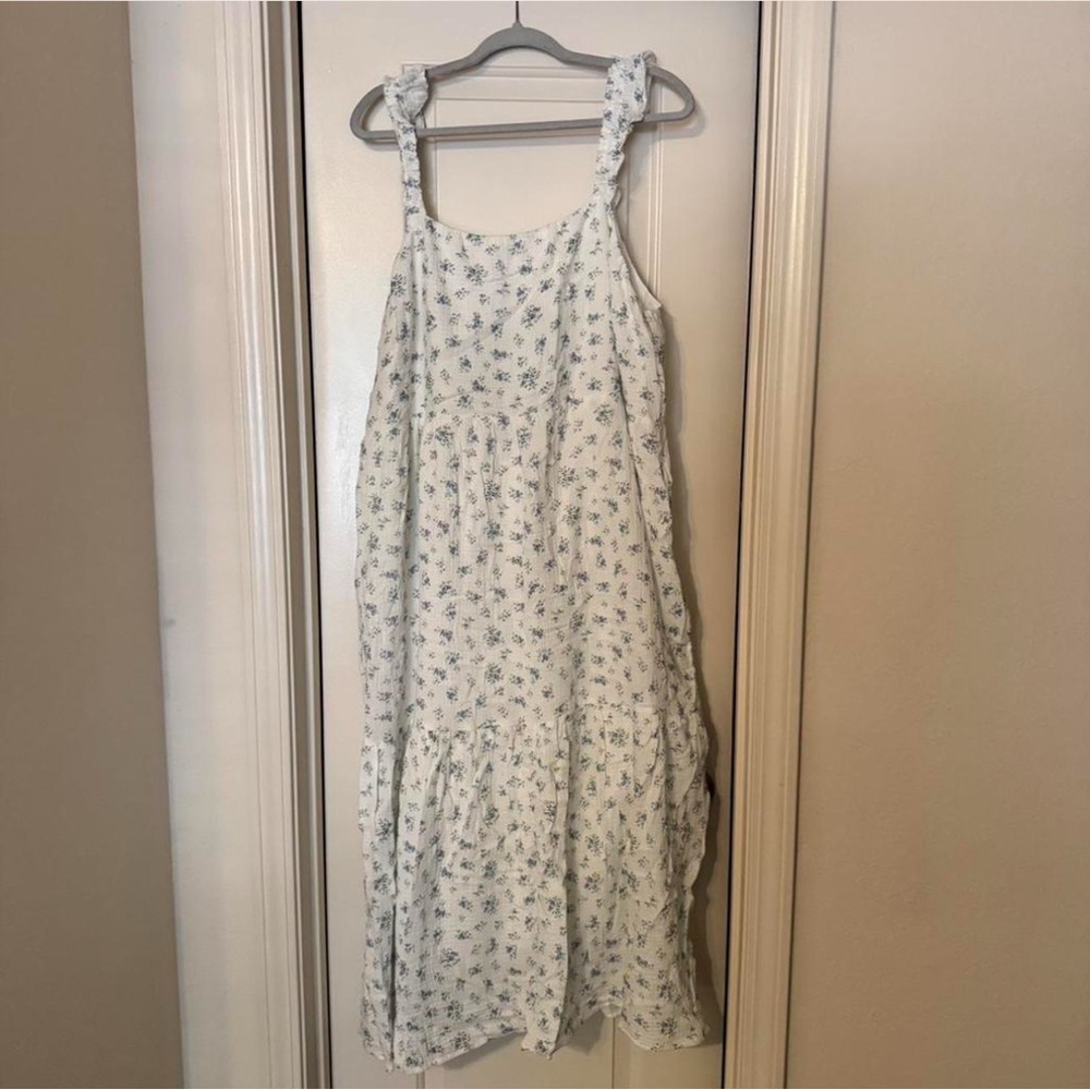 ARULA Ivory and Blue Floral Dress